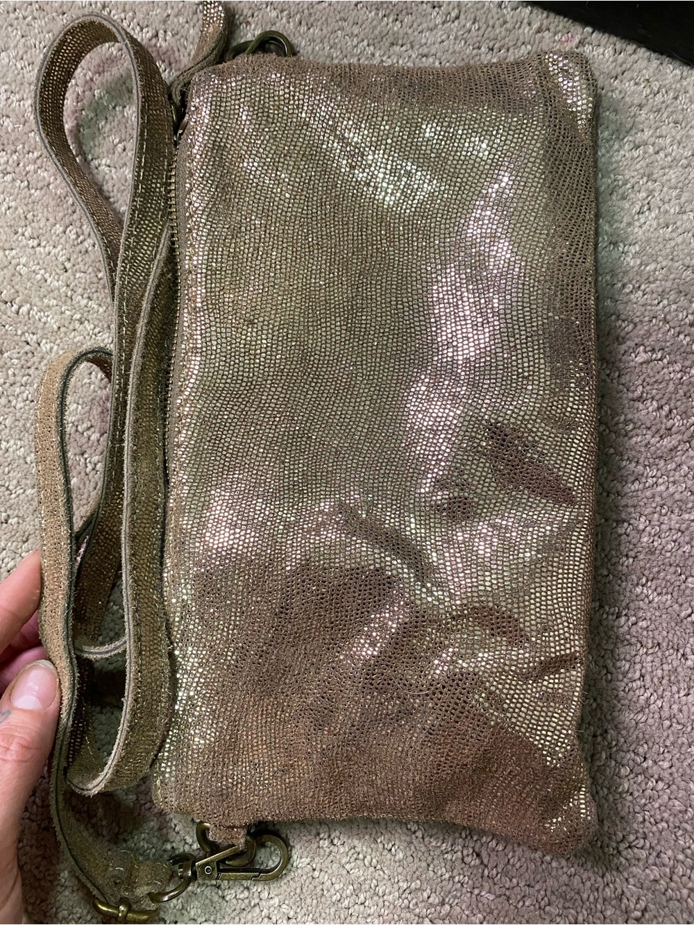 Genuine leather  Metallic Crossbody Clutch - Gold
